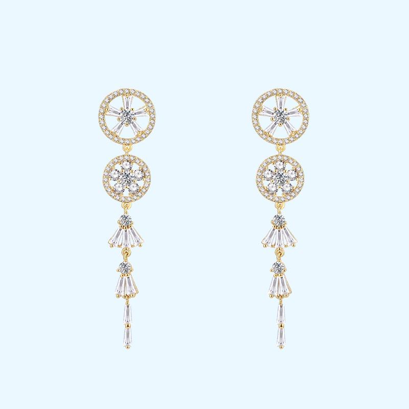 Round-set zircon hollowed-out skirt pendulum tassel earrings painless earless ear clip daily - dianjiang-