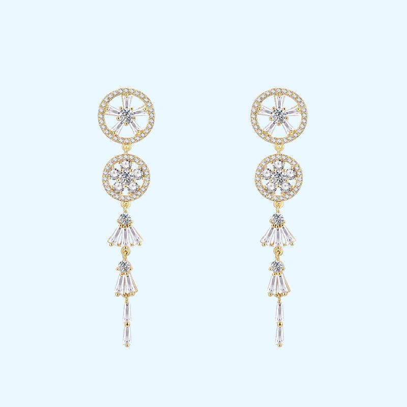 Round-set zircon hollowed-out skirt pendulum tassel earrings painless earless ear clip daily - dianjiang-