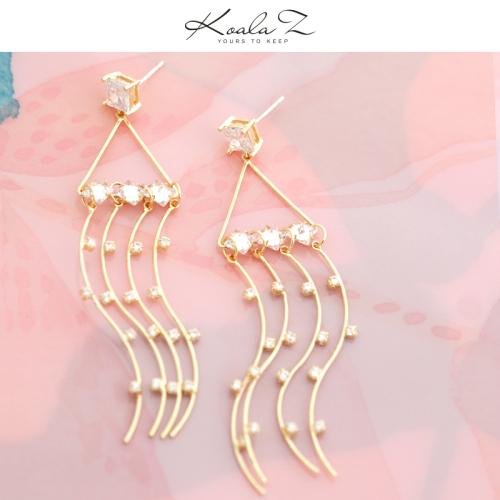 长款甜美气质水晶金属多流苏耳钉无耳洞耳夹女无痛日常 - dianjiang-