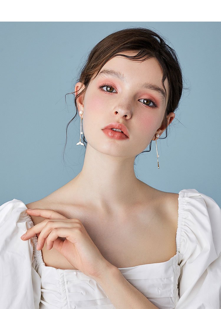 Mermaid Girl's tail Earrings temperament long and versatile Earrings without ear holes ear clip 2019 new Dolphin Earrings Han - dianjiang-