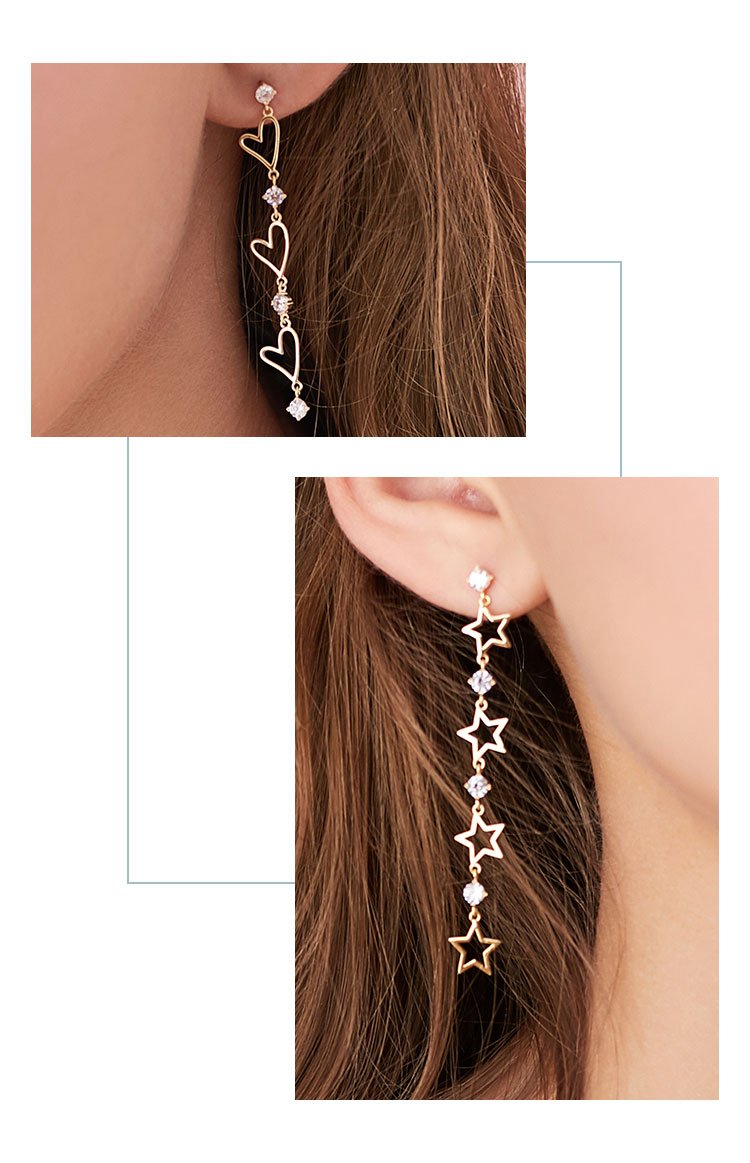 Fine point inlay welding process! Asymmetric love Star Long tassel earring with no ear hole and clip girl temperament - dianjiang-