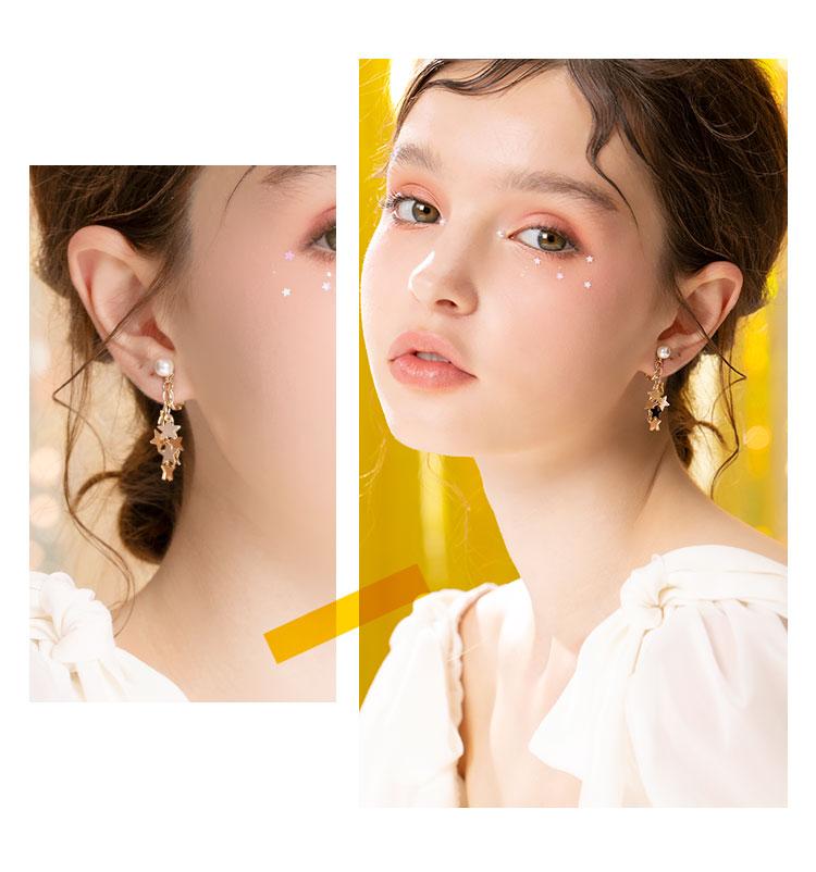 Sophisticated, small waterfall, pentagonal star, small tassel ear clip, earless female Korea - dianjiang-