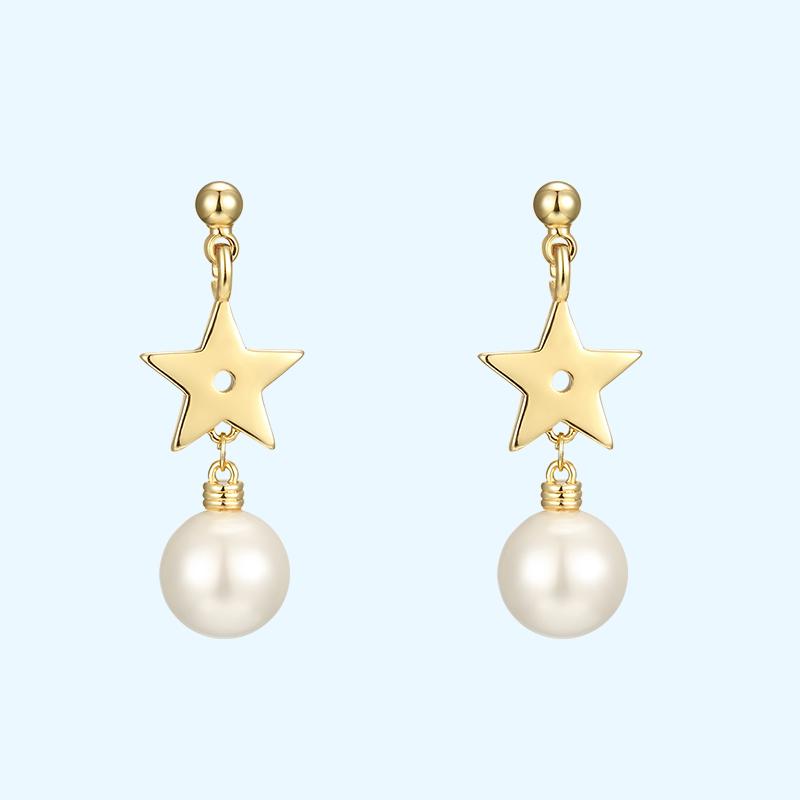 Simple and small South Korean golden star Pearl Pendant Earrings without earholes and earclips for women - dianjiang-