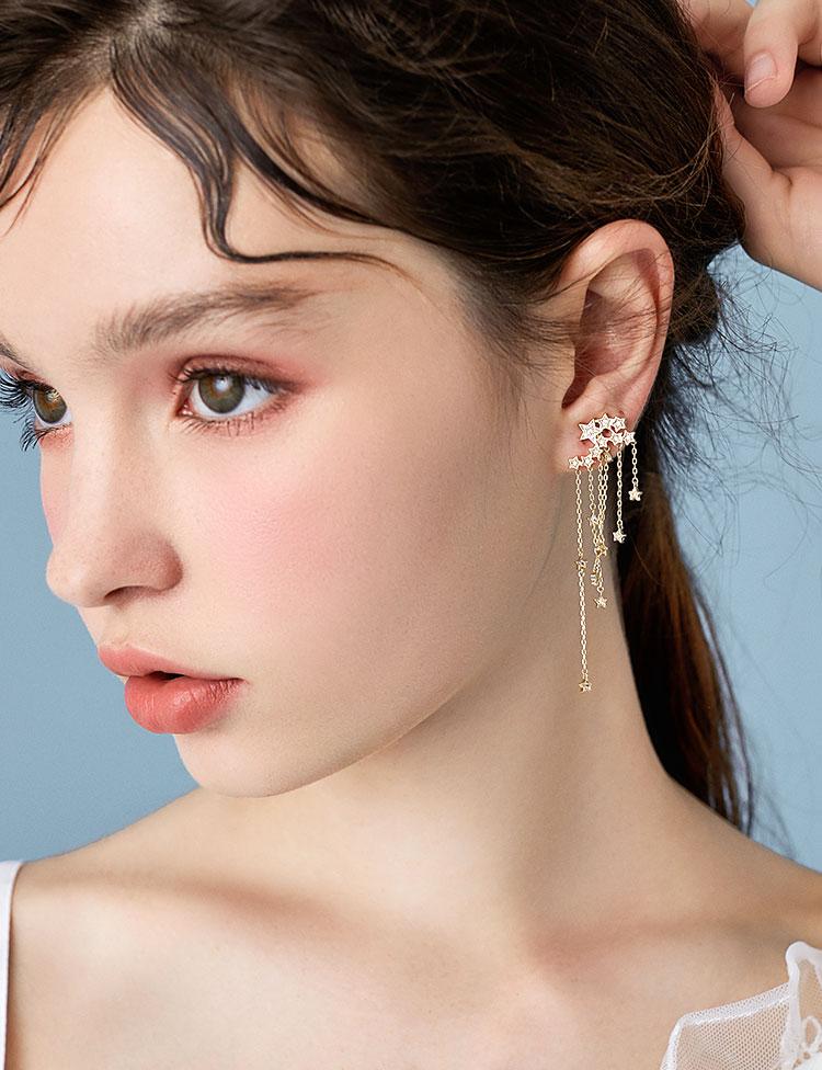 Advanced textured star meteor star waterfall long stream Sudo drop earring earrings no ear hole female super fairy - dianjiang-