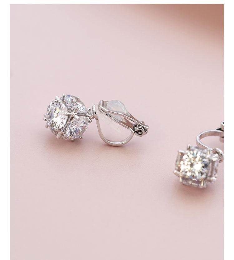 6-sided drill! Minimalist set-piece cube crystal diamond ball ear nail earring earrings no ear hole female European and American small - dianjiang-