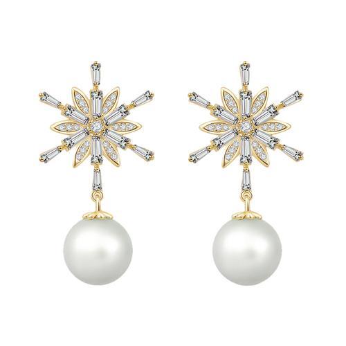 High grade cold wind flash drill boutique snowflake imitation pearl earrings ear clip earless female super immortal painless Japan - dianjiang-