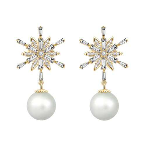 High grade cold wind flash drill boutique snowflake imitation pearl earrings ear clip earless female super immortal painless Japan - dianjiang-