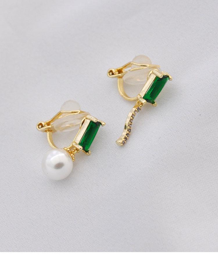 Exquisite emerald delicate zircon asymmetric emerald small pearl earrings earless girl - dianjiang-