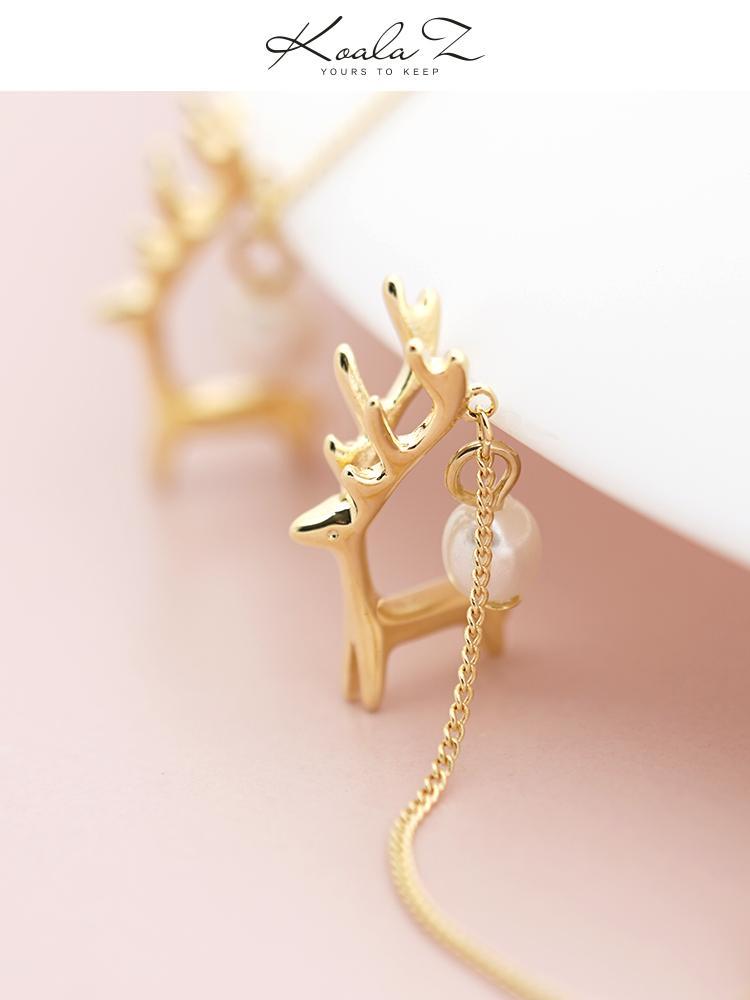 Asymmetrical Moose long flow ingres earrings without ear holes ear clip woman painless Korean Japanese round face - dianjiang-