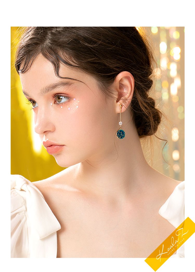 Japanese hand new Van Gogh starry blue drop glazed disc star star earrings earrings ear nail female earless hole - dianjiang-