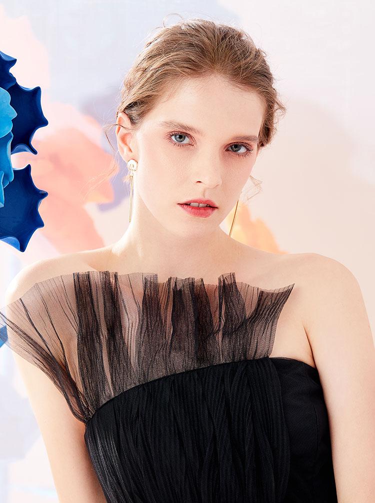 Temperament talisman Exquisite mirror shell zircon long snake bone tassel earrings no ear hole ear clip girl - dianjiang-