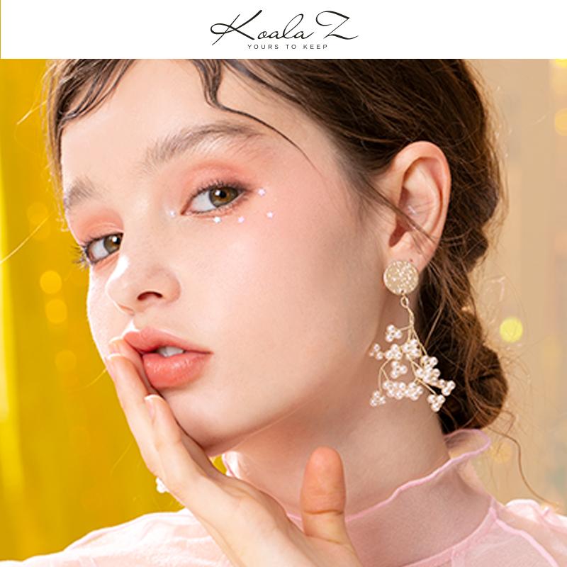 Hand made irregular wire, grape pearl string, long earring, ear clip, no ear hole, sweet and lovely girl - dianjiang-