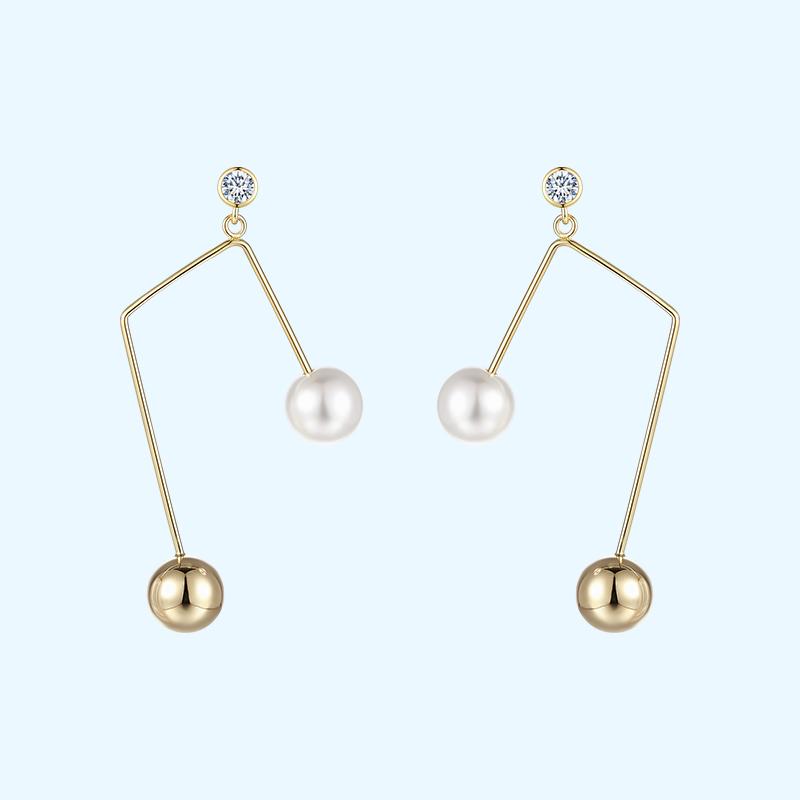 Simple design, simple design, sense of metal sound, imitation pearl earring, ear clip, ear clip, no ear hole, female, European and American personality, cold - dianjiang-