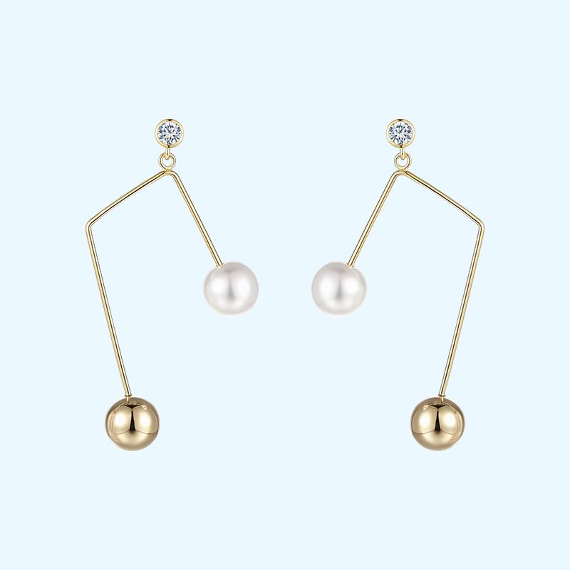 Simple design, simple design, sense of metal sound, imitation pearl earring, ear clip, ear clip, no ear hole, female, European and American personality, cold - dianjiang-