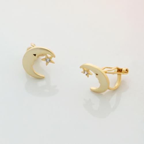 极简设计梦幻童话世界金色磨砂星星月亮镶钻耳钉无痛无耳洞耳夹 - dianjiang-