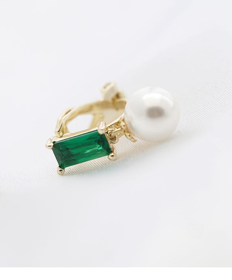 Exquisite emerald delicate zircon asymmetric emerald small pearl earrings earless girl - dianjiang-