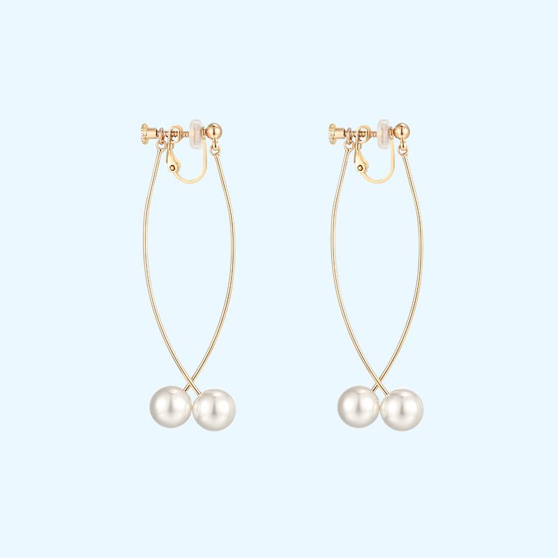 Simple curve pearl earrings and ear clip with no ear hole before and after Japanese style versatile girl temperament spiral simple cold wind - dianjiang-