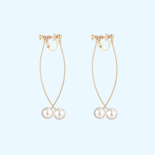 Japanese Joker before and after simple curve Pearl Earrings Earrings Earrings Earrings without Earholes Female temperament Spiral Minimal Cold Wind - dianjiang-