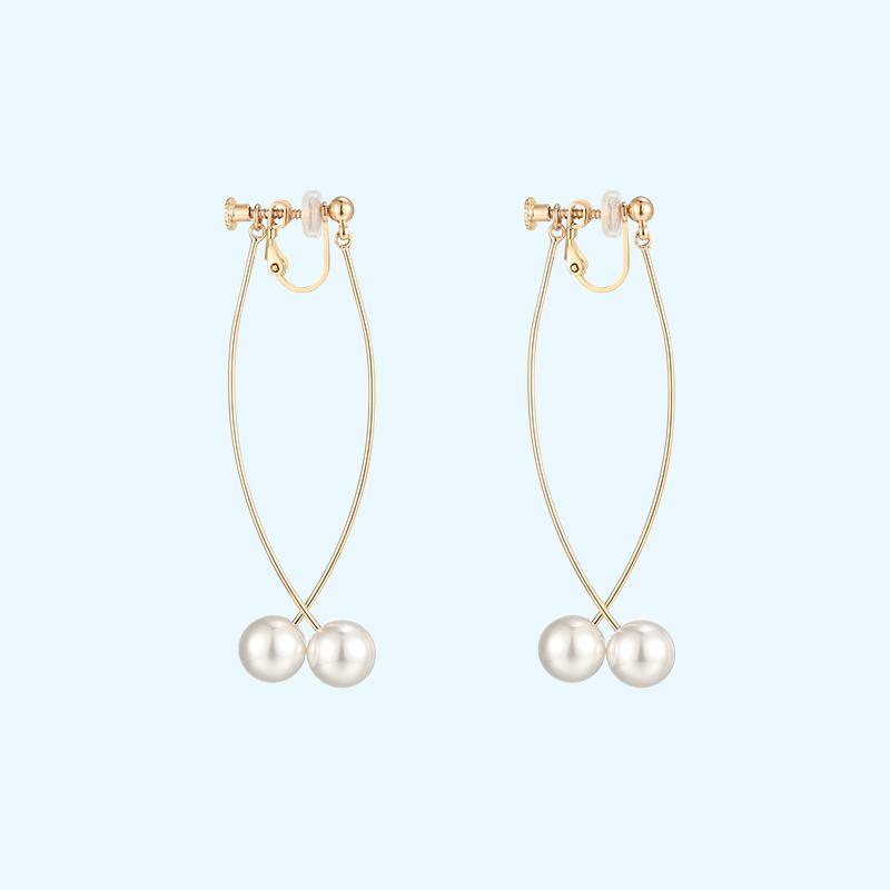 Japanese Joker before and after simple curve Pearl Earrings Earrings Earrings Earrings without Earholes Female temperament Spiral Minimal Cold Wind - dianjiang-