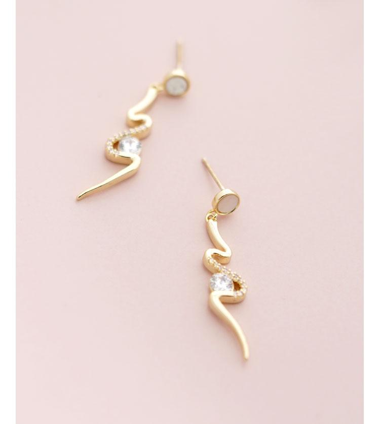 Simple design of European and American cold style s-snake-shaped gold inlaid Zircon Earrings no pain no ear hole earclip female - dianjiang-