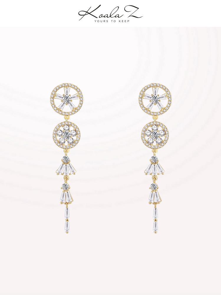 Round-set zircon hollowed-out skirt pendulum tassel earrings painless earless ear clip daily - dianjiang-