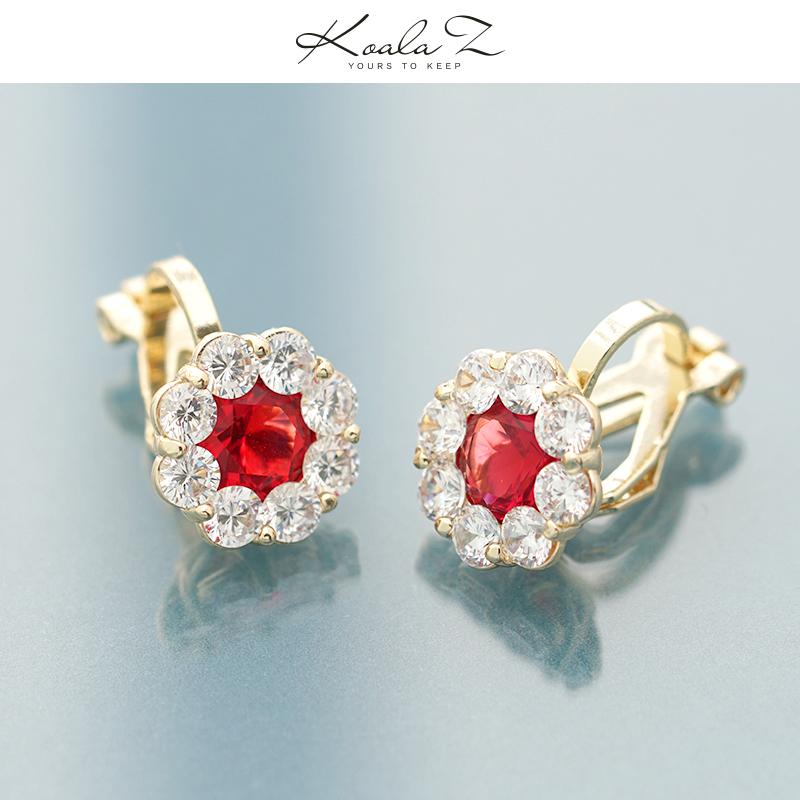 Basic simple round diamond flower zircon red diamond emerald earrings earring earring clip female - dianjiang-