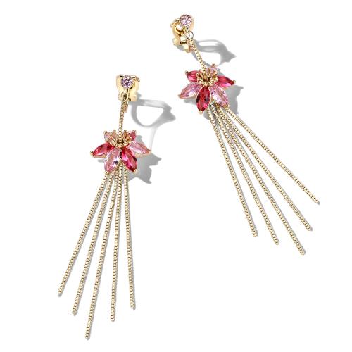 圆脸利器 别致吊花环流苏小长穗长款仙女耳环耳夹无耳洞女 - dianjiang-