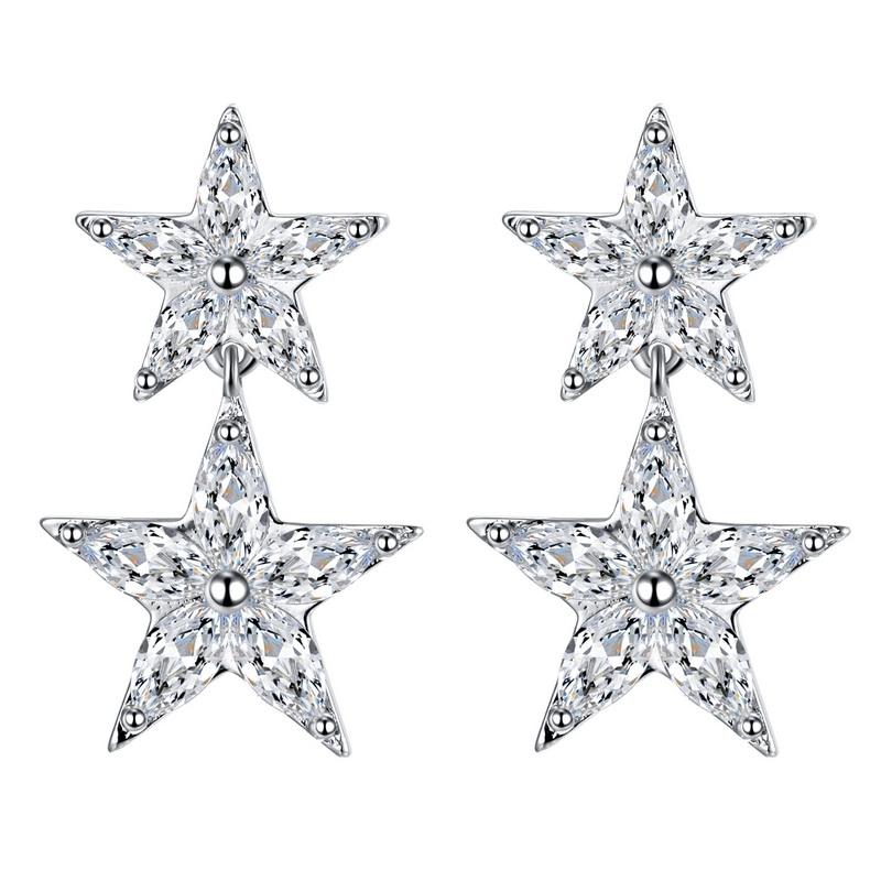 Simple choice 5A Zirconium splice star pentagram earring earrings ear clip no ear cavity female temperament Korea - dianjiang-