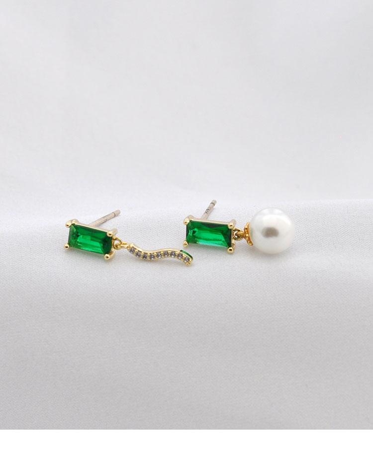 Exquisite emerald delicate zircon asymmetric emerald small pearl earrings earless girl - dianjiang-