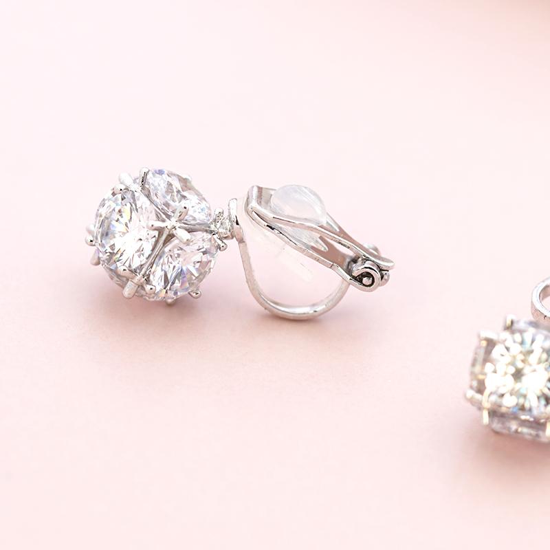 6-sided drill! Minimalist set-piece cube crystal diamond ball ear nail earring earrings no ear hole female European and American small - dianjiang-