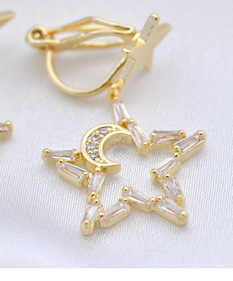 Japanese temperament little fairy five-pointed star moon crystal star moon earring earring without earhole painless earring everyday Joker - dianjiang-