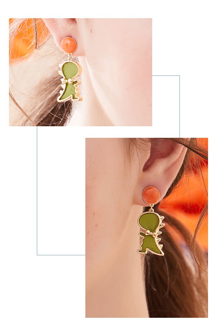 Cute age-reducing children's cartoon dinosaur drop glaze earring earring painless earhole adjustable earclip daily - dianjiang-