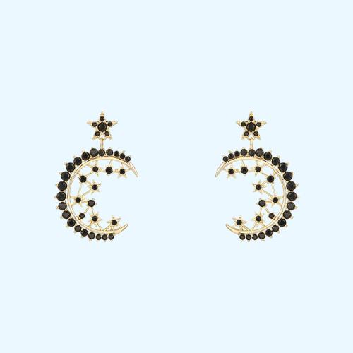 神秘童话巴洛克五角星星辰月亮黑色锆石耳钉无痛无耳洞耳夹女 - dianjiang-