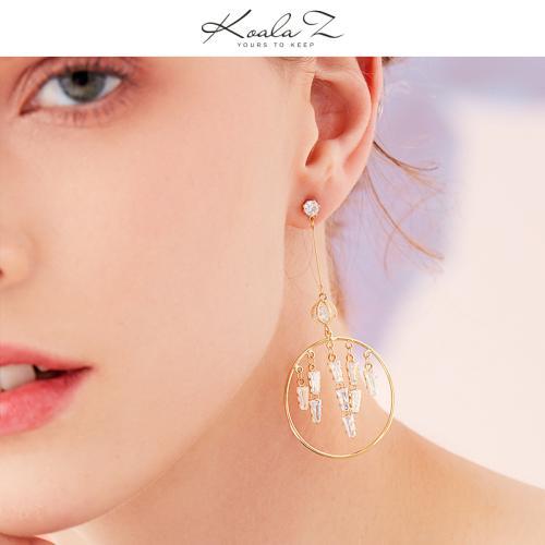 清新气质淑女金属圈水晶锆石流苏耳钉耳环无耳洞耳夹女 - dianjiang-