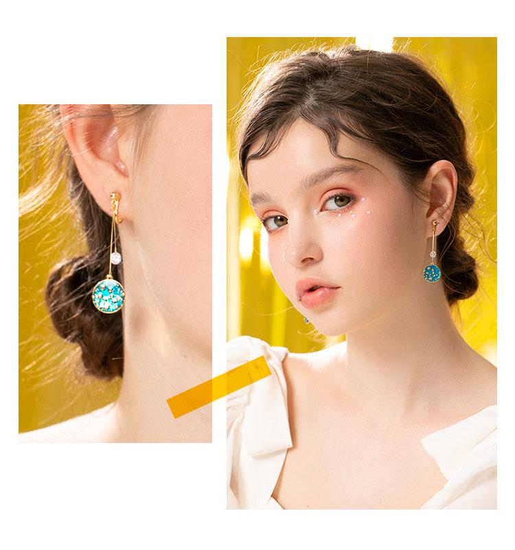 Japanese hand new Van Gogh starry blue drop glazed disc star star earrings earrings ear nail female earless hole - dianjiang-