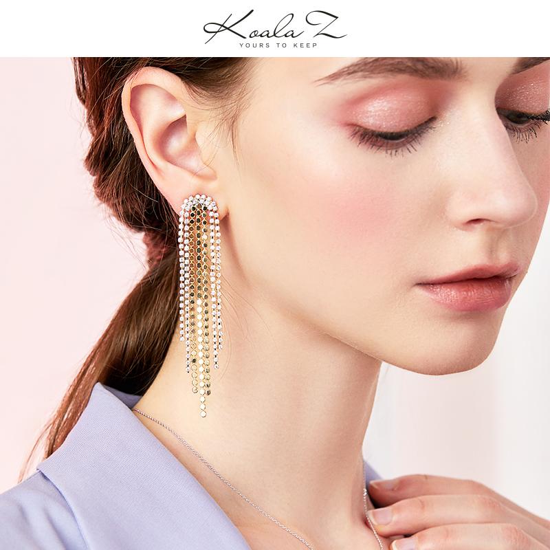 Glittering and luxurious multi-layer dinner style with diamond metal tassel long earrings and ear clips without earholes, female exaggeration in Europe and America - dianjiang-