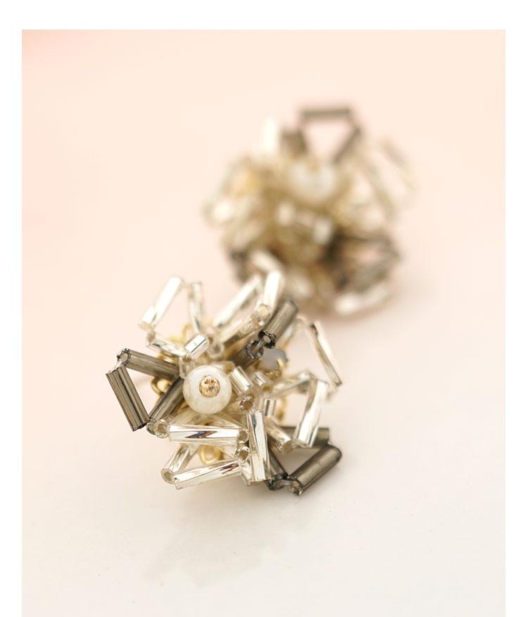 Pure hand-made two-color Gray Crystal Flower Heavy Industry Design Earrings without earholes and earclips for women without pain - dianjiang-