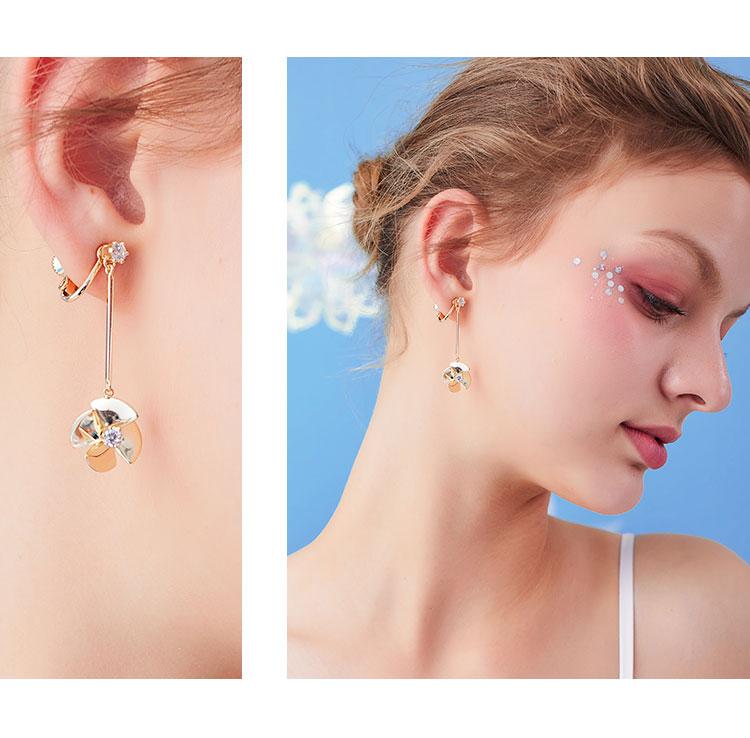 Daily small fresh asymmetrical windmill ear nail earrings no ear hole ear clip female painless daily set-up - dianjiang-