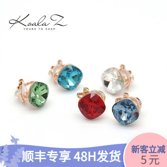 Authentic Austria Crystal Classic Square Crystal Ear Clip Ear Holes Female Clip Simple Joker - dianjiang-