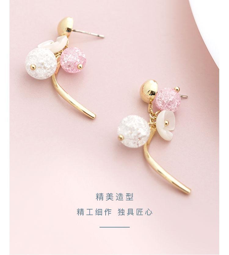 High grade natural shell, pink crystal, popping flower, curved earring, no earhole, no pain, ear clip, female Japan - dianjiang-