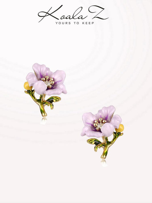 French single hand-made purple small flower ear nail ear clip no ear hole female adjustable spiral japanese system fresh - dianjiang-