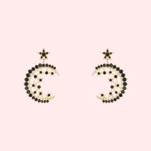 神秘童话巴洛克五角星星辰月亮黑色锆石耳钉无痛无耳洞耳夹女 - dianjiang-