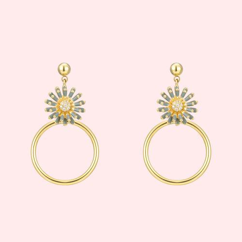 清新甜美莫兰迪蓝灰色雏菊花朵金属圈耳钉耳环无痛无耳洞耳夹 - dianjiang-