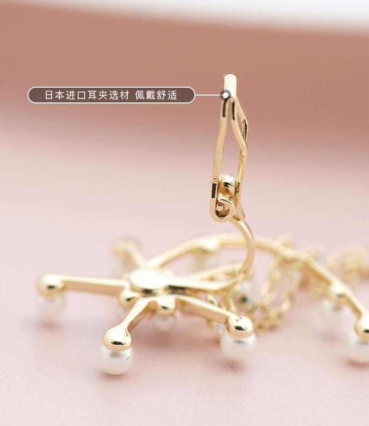 Original design heavy hand made windmill with tassel inlaid pearl earrings and ear clip without ear hole, female advanced round face - dianjiang-