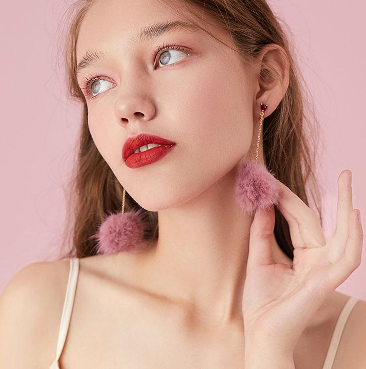 Japanese Joker slimming long mink fur ball love tassel earrings without earhole earclip female painless Joker - dianjiang-