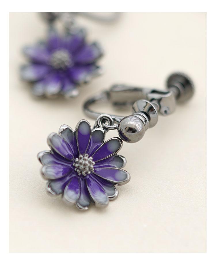 Simple and soft black daisy flower earring earring earring clip without ear hole female Korean temperament celebrities Joker fresh - dianjiang-