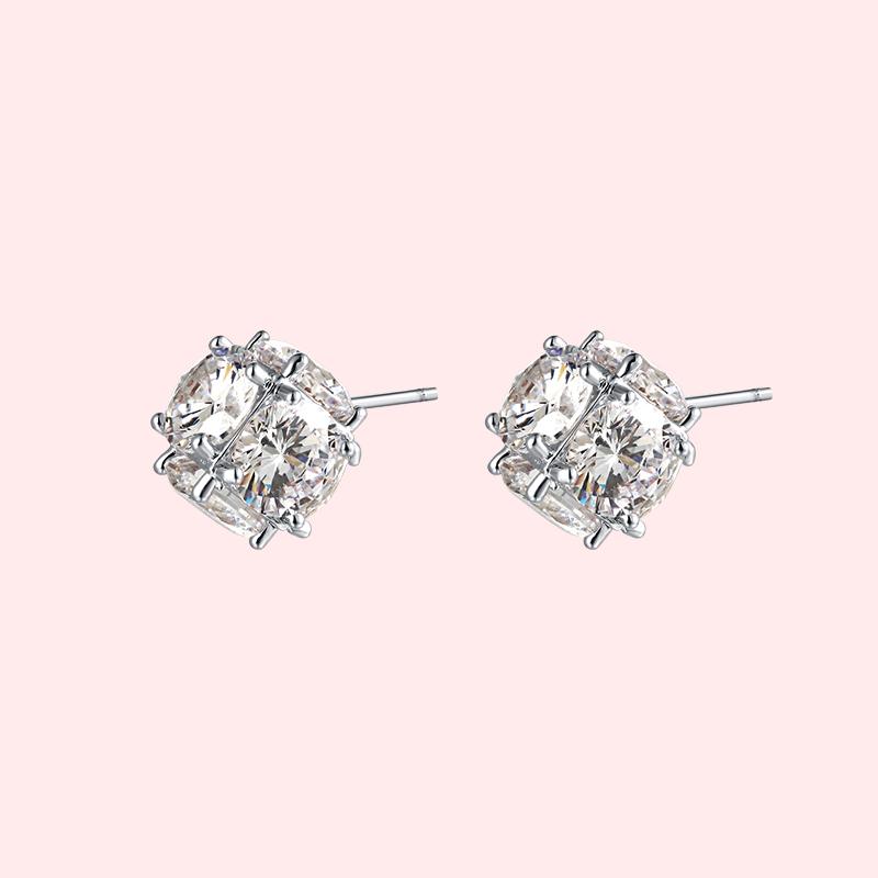 6-sided drill! Minimalist set-piece cube crystal diamond ball ear nail earring earrings no ear hole female European and American small - dianjiang-