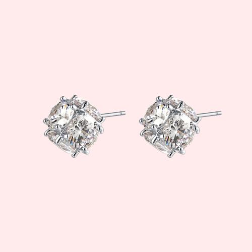 6-sided drill! Minimalist set-piece cube crystal diamond ball ear nail earring earrings no ear hole female European and American small - dianjiang-