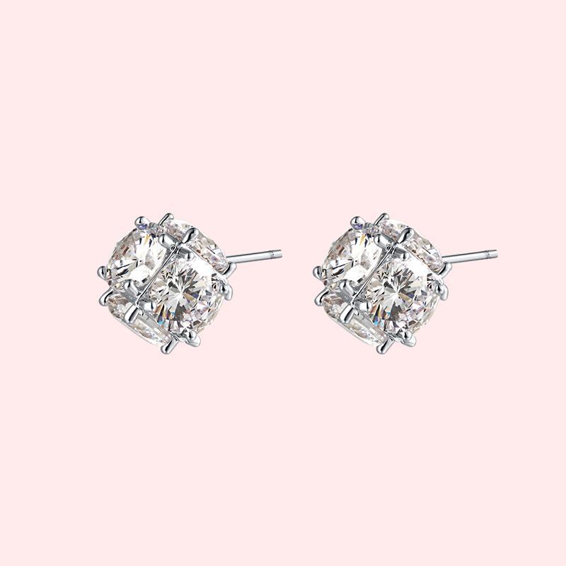 Six drills! Very simple single cube crystal diamond ball earring earrings ear clip no ear hole girl European and American small - dianjiang-