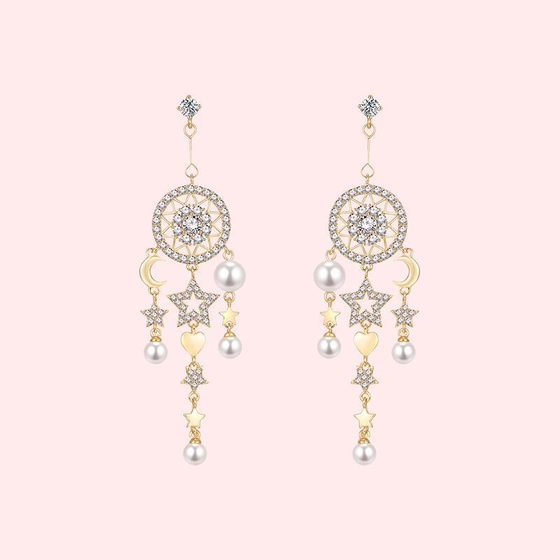 Star jewelry!  Heavy industry design long tassel stars moon dream catcher earring earring earring female - dianjiang-